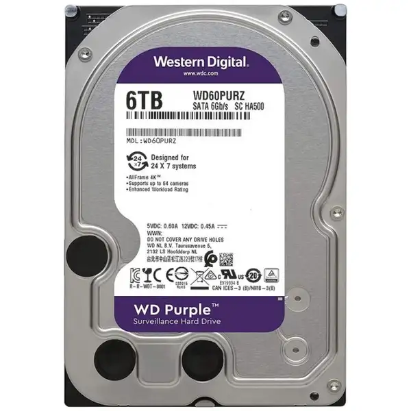 ((امکان خرید اقساطی))هارد اینترنال وسترن دیجیتال Purple WD60PURZ ظرفیت 6 ترابایت